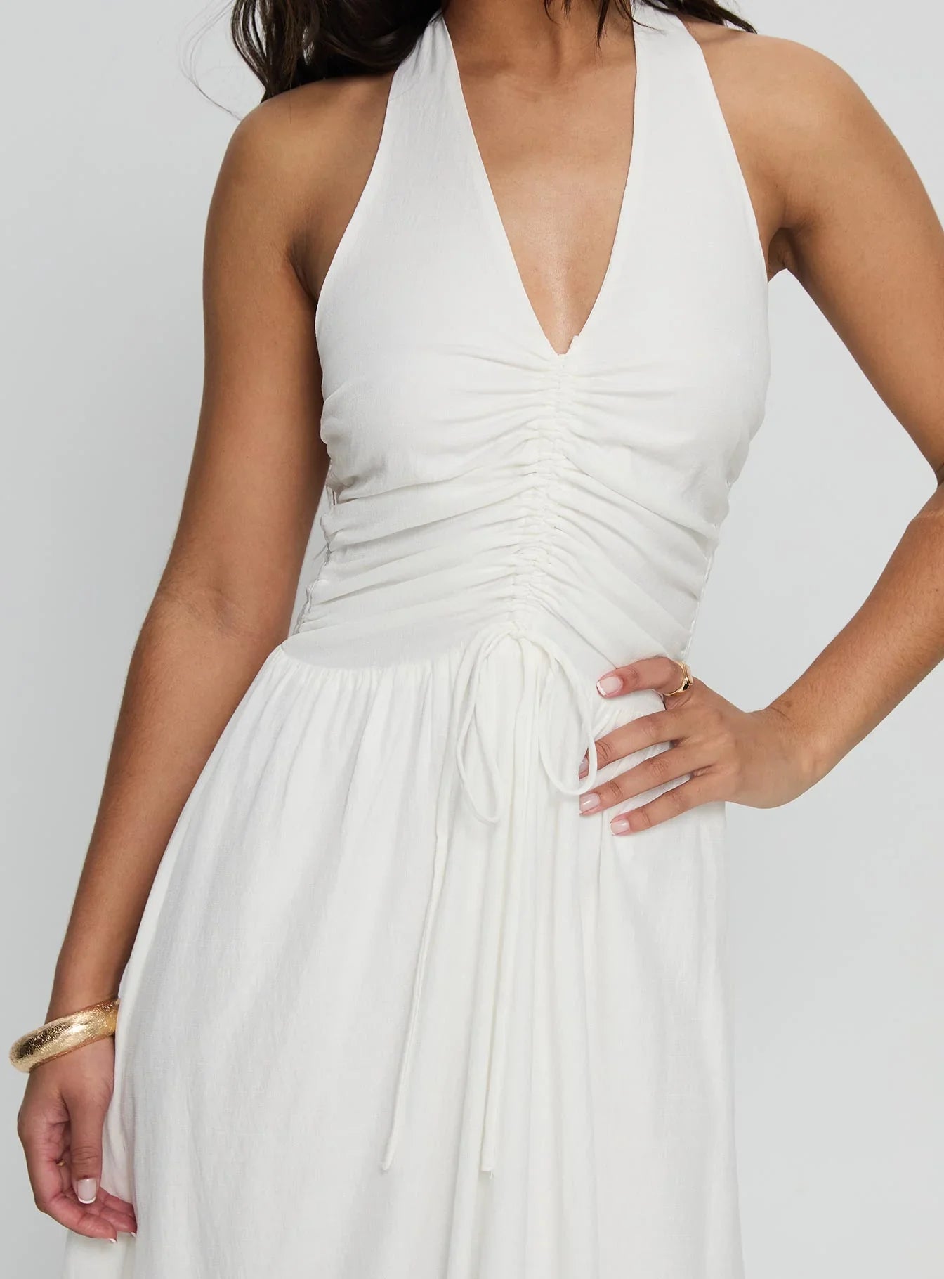 Jozefine Halter Ruched Maxi Dress White