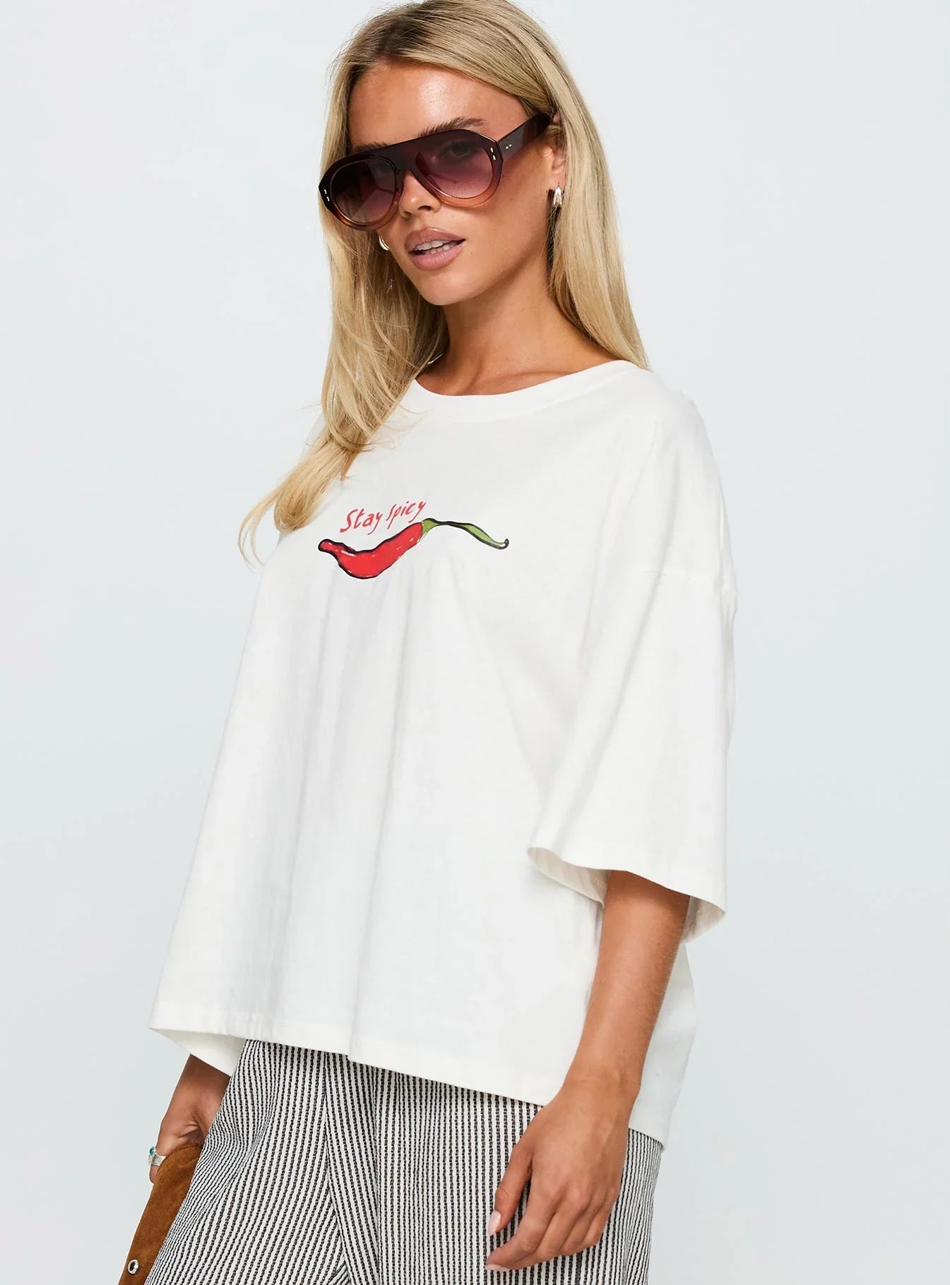 Stay Spicy Graphic Top White