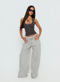 Katlin Mid Rise Wide Leg Buckle Detail Jeans Grey Wash