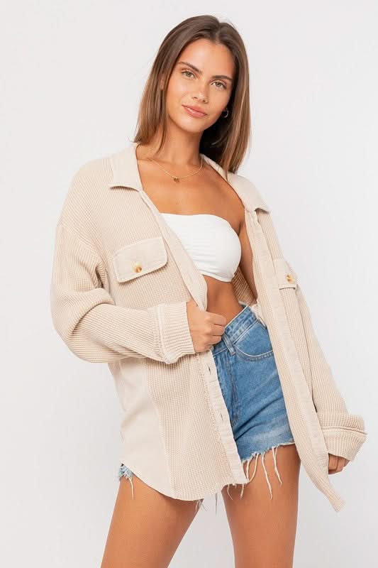 Brooke Taupe Waffle Knit Shacket
