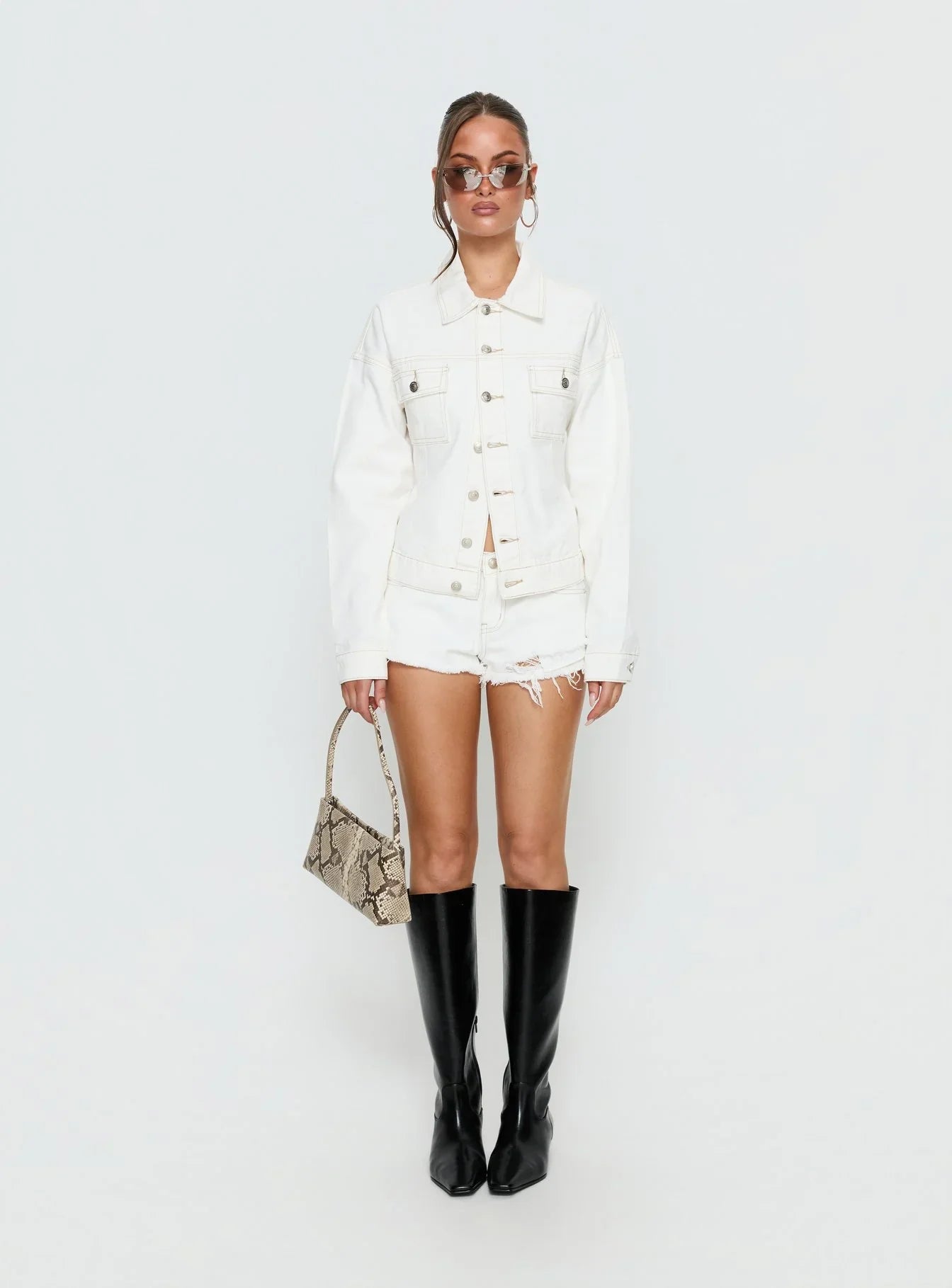 Posse Distressed Micro Denim Shorts White