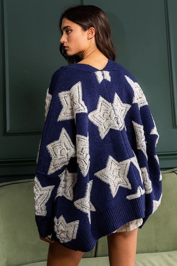 Meet Me At Midnight Navy Oversized Star Cardigan