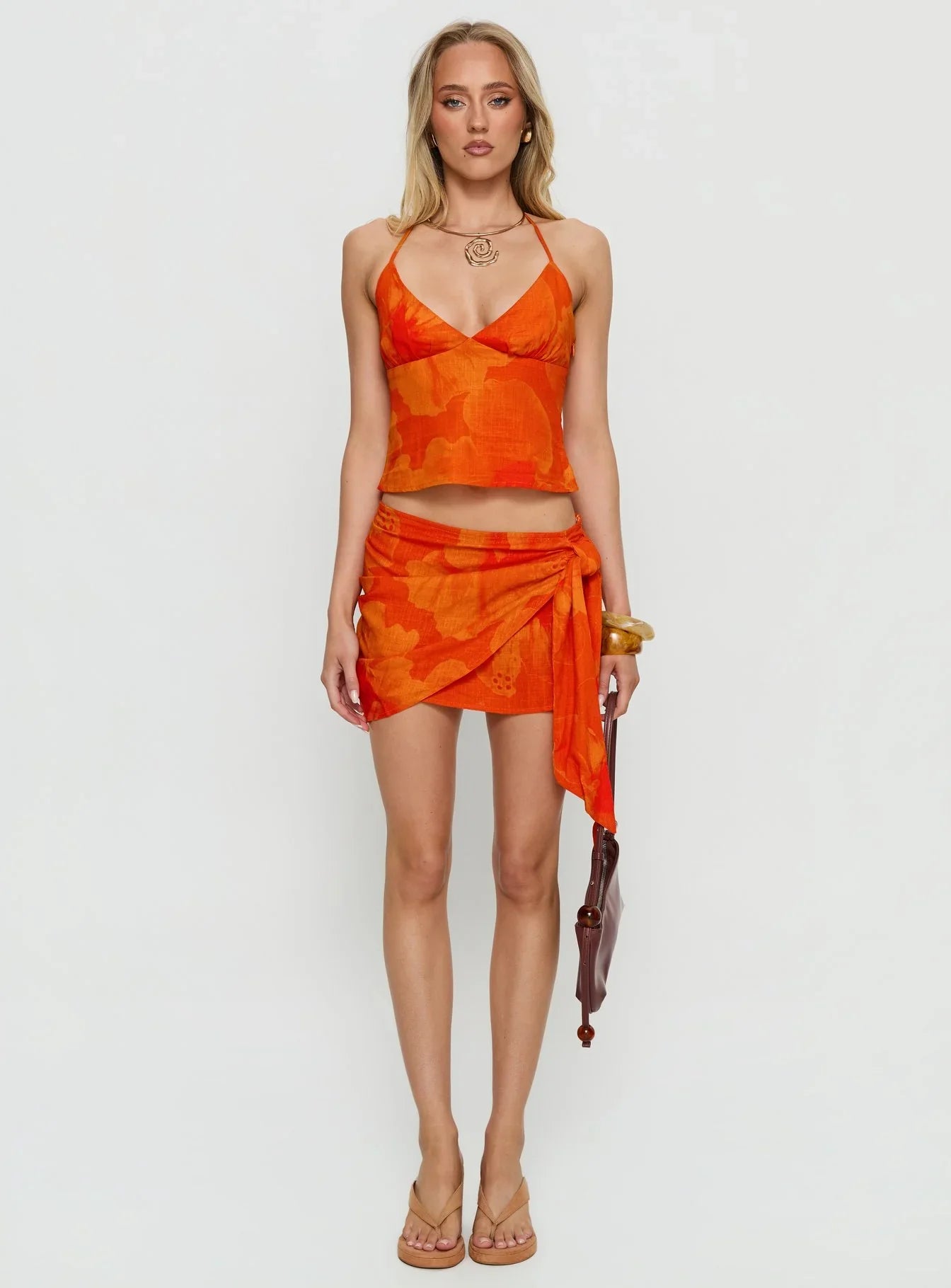 Quintana Halter Cami Top Orange Floral
