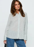 Alexi Long Sleeve Button Down Top Blue Brown Stripe