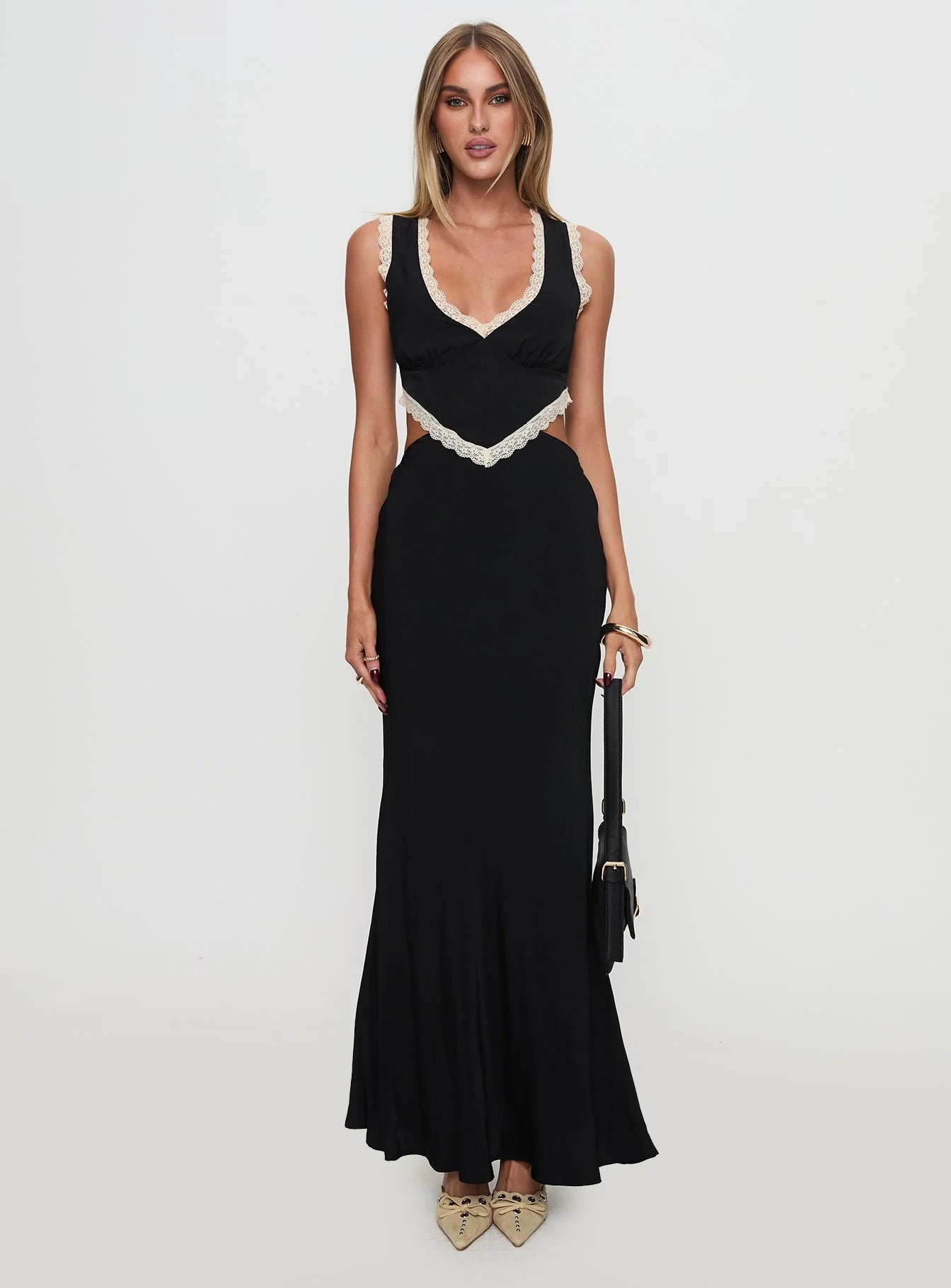 Keila Lace Trim Maxi Dress Black Cream
