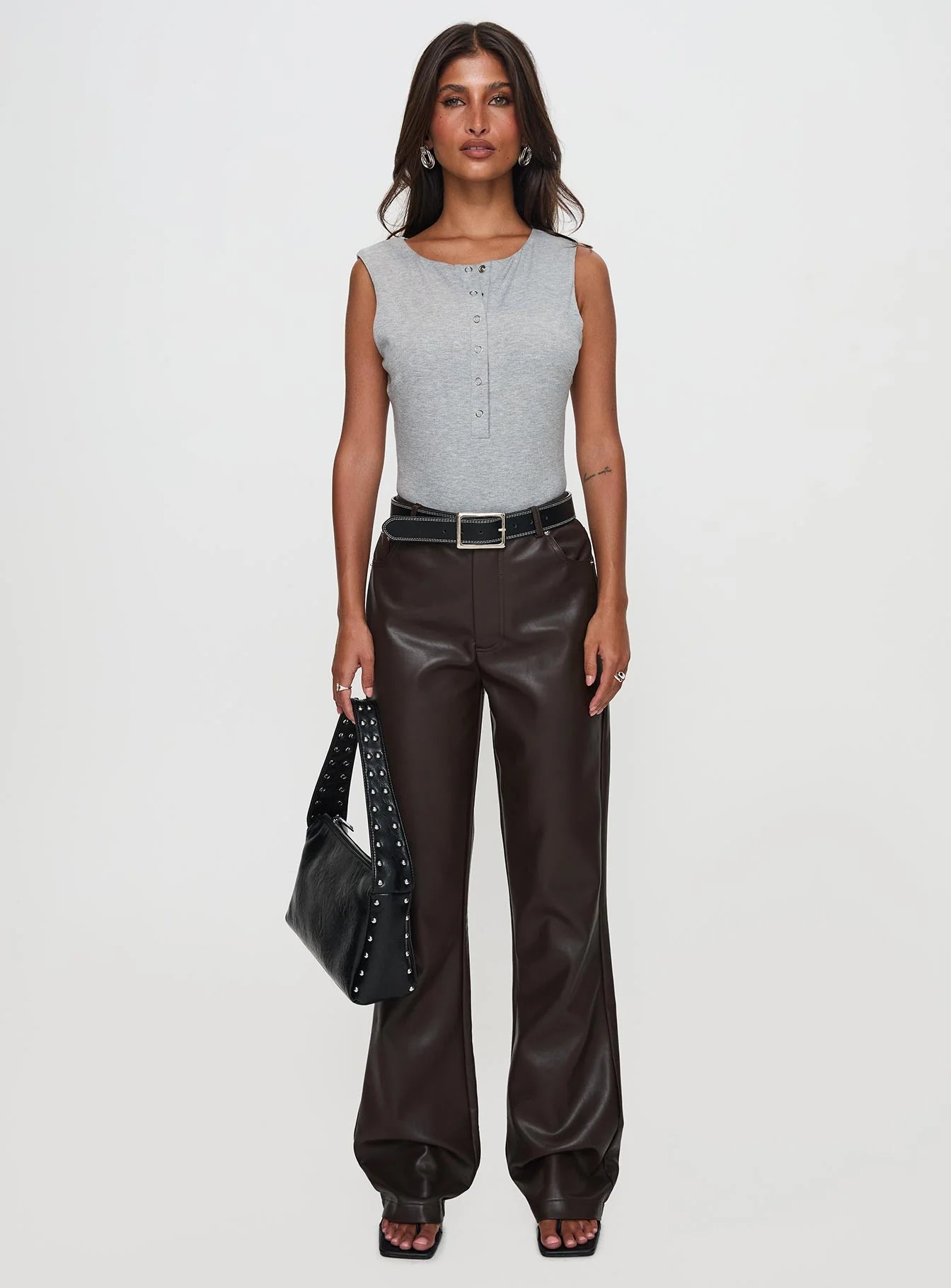 Good Impression Button Up Bodysuit Grey