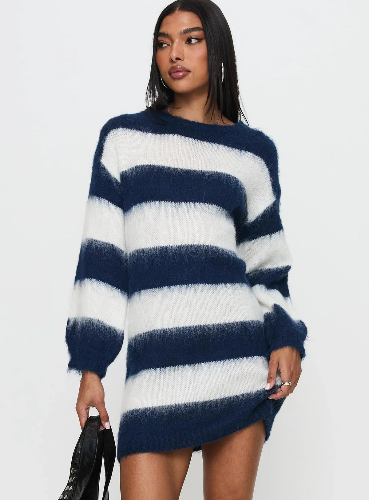 Iryna Long Sleeve Knit Mini Dress Navy White Stripe