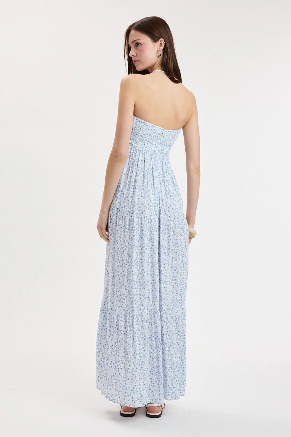 Selene Blue Ditsy Floral Strapless Maxi Dress
