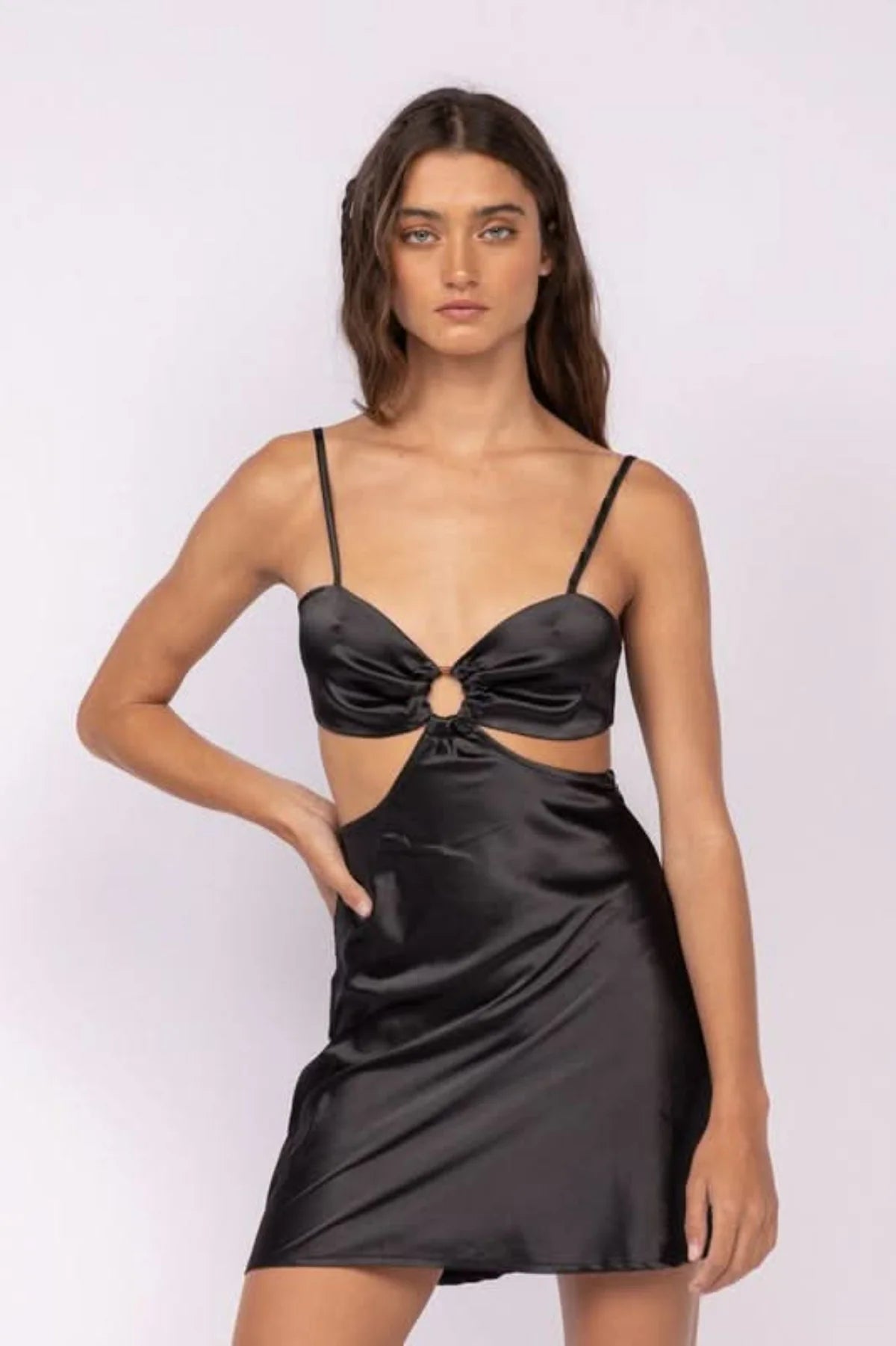 Jamie Black Satin O Ring Dress