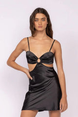 Jamie Black Satin O Ring Dress
