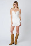 Kacey White Ruffle Tie Strap Romper Dress
