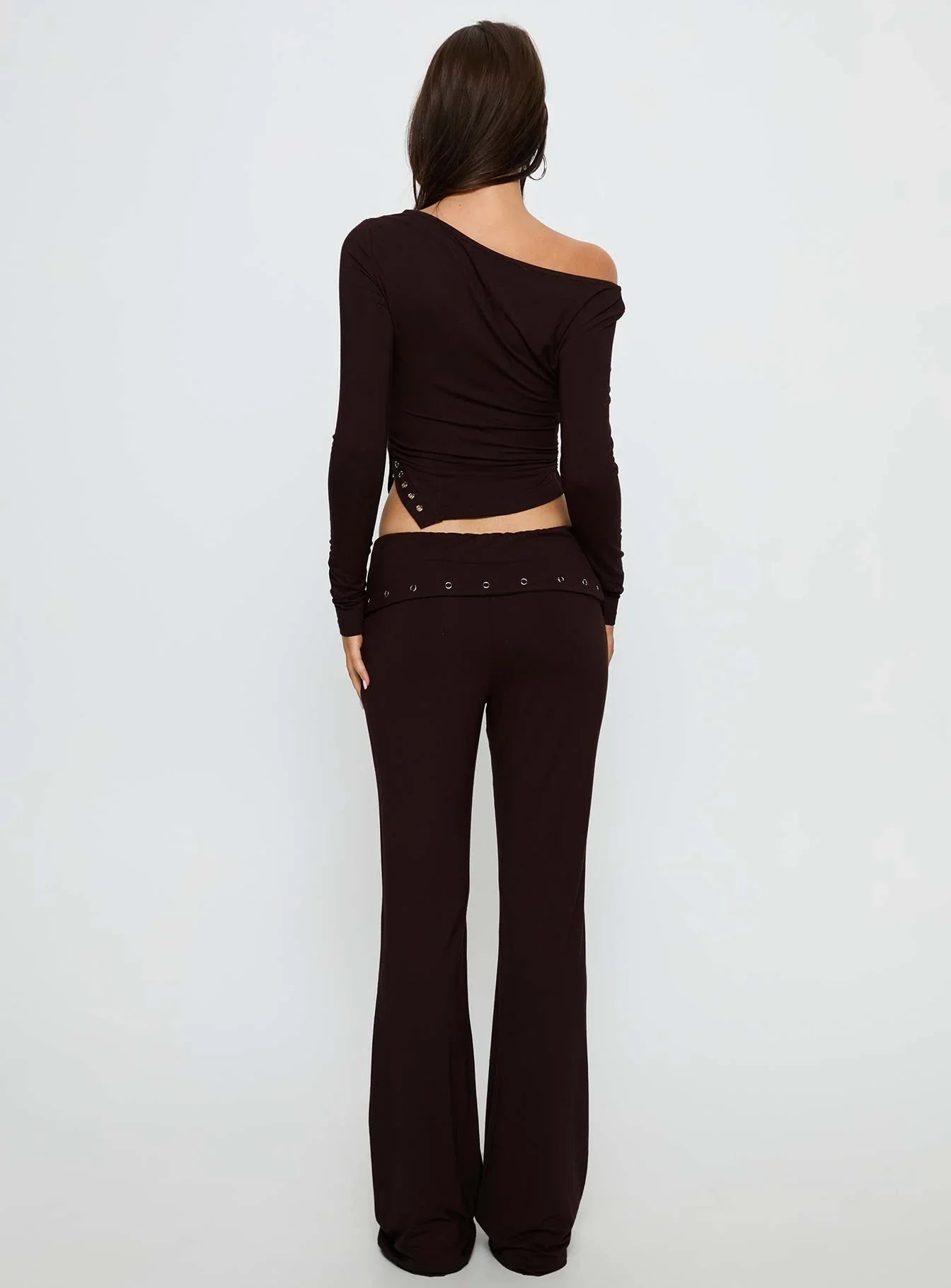 Wynna Eyelet Foldover Pants Chocolate