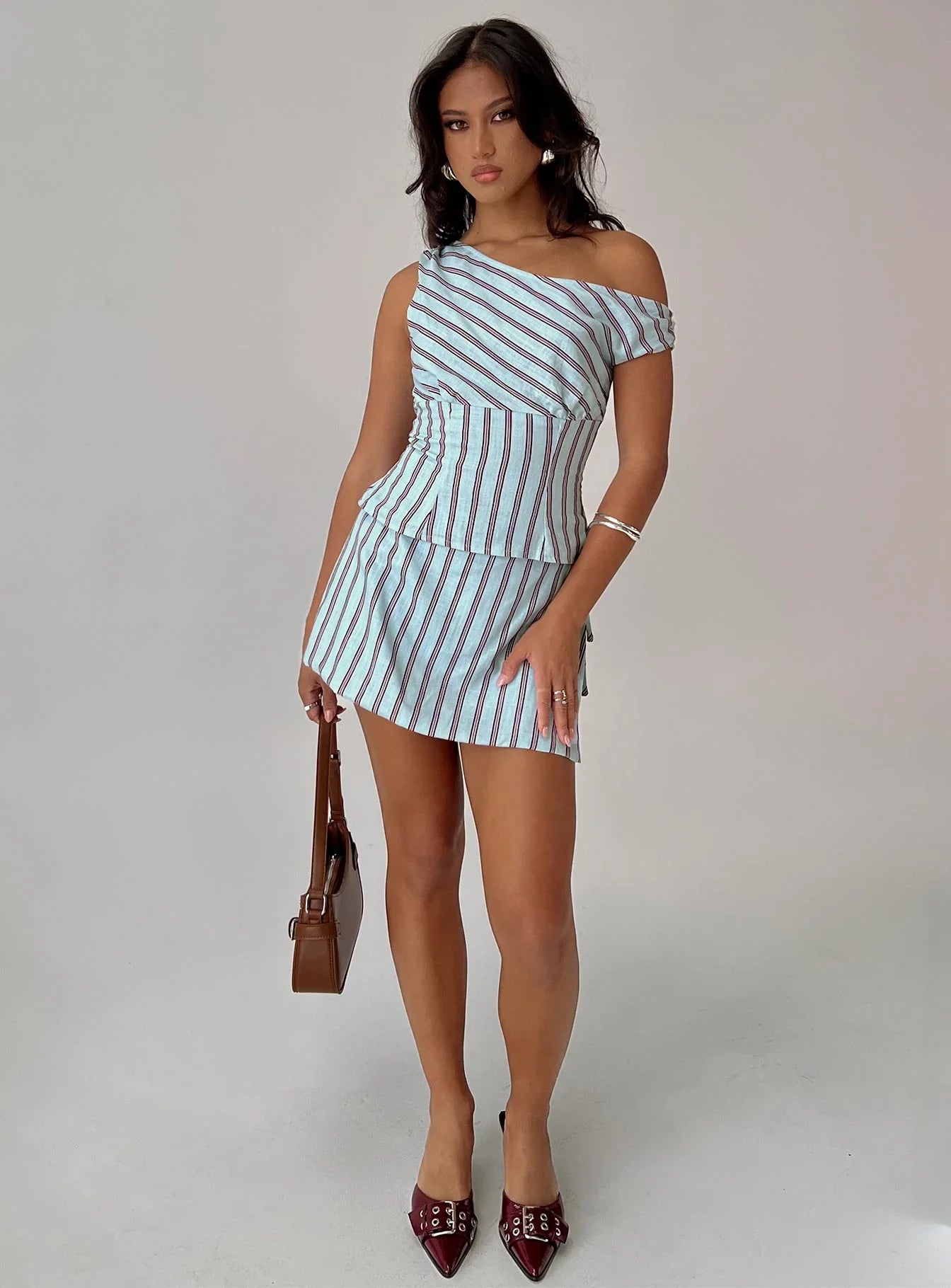 Del Rio Off The Shoulder Top Blue Maroon