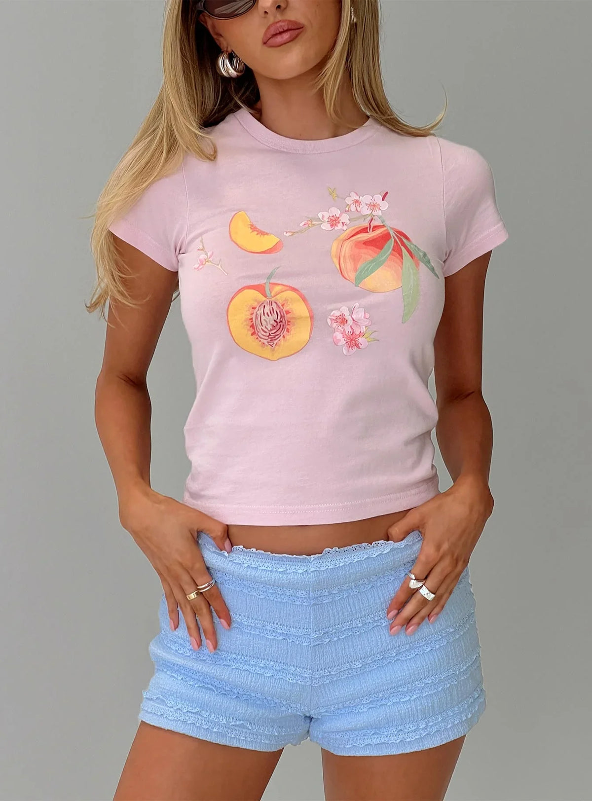 Darlin Peach Graphic Top Pink