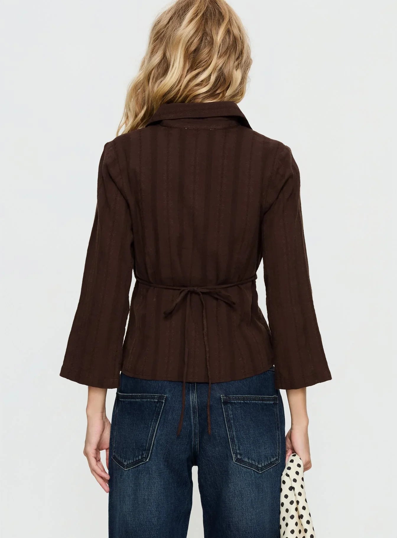 Taelynn 3/4 Sleeve Button Up Shirt Chocolate
