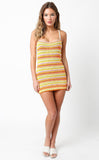 Suns Out Orange Multi Color Sheer Crochet Dress