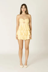 Charlotte Yellow Strapless Ruffle Mini Dress
