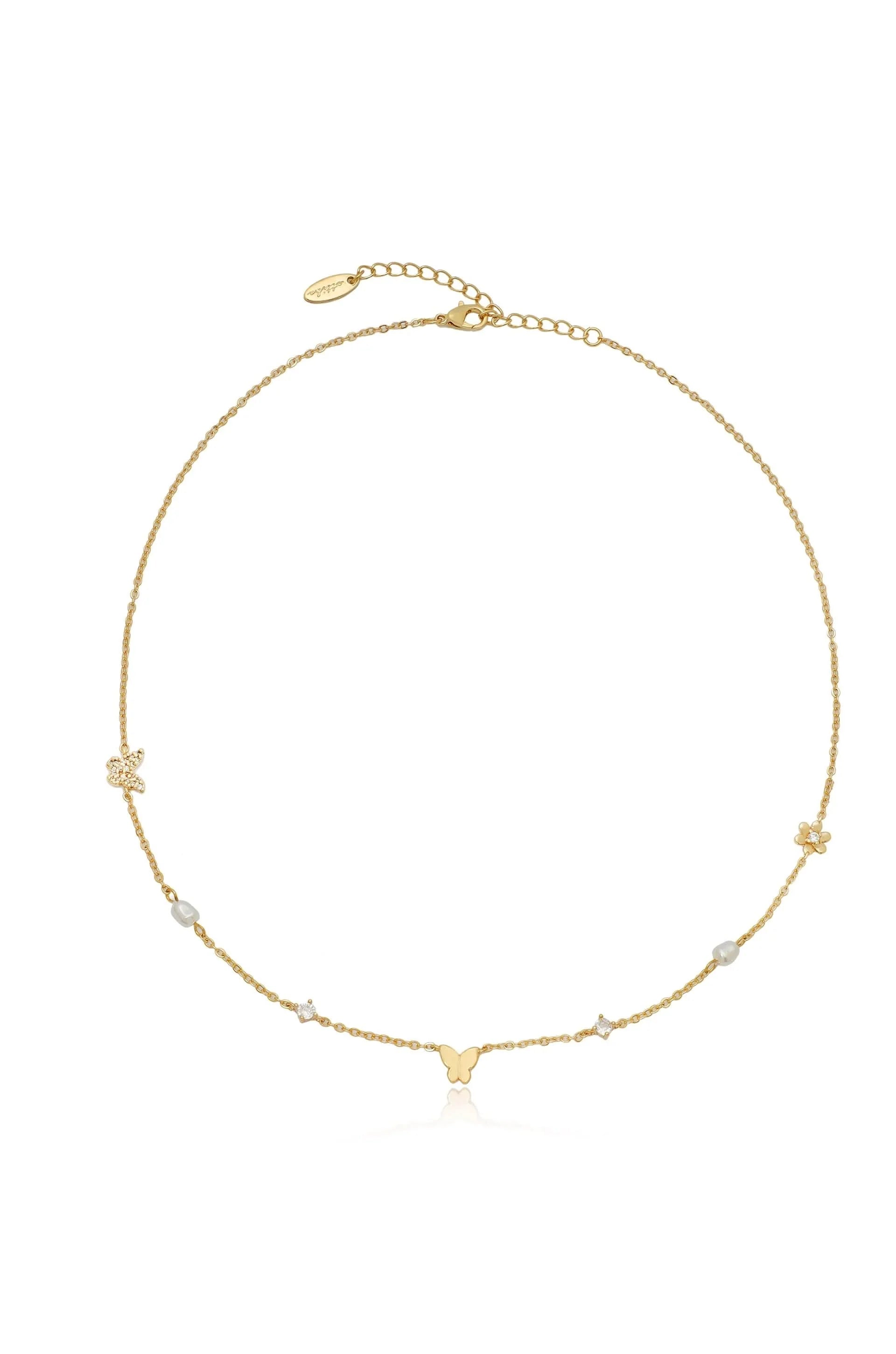 Ettika Subtle Butterflies and Pearl Necklace