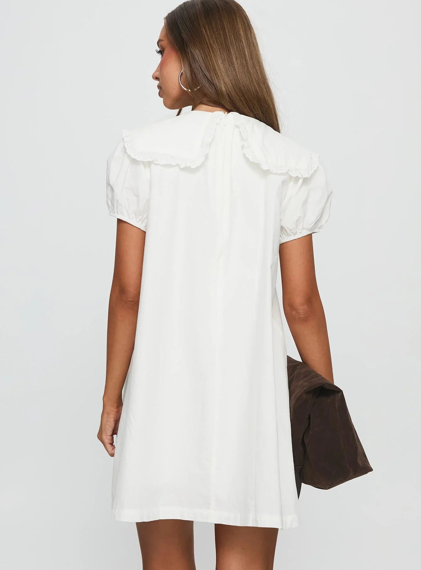 Roseprick Puff Sleeve Babydoll Dress White
