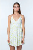 Boca Grande Lime and White Floral Halter Mini Dress