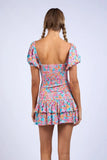 Mimi Aqua Pink Floral Puff Sleeve Mini Dress
