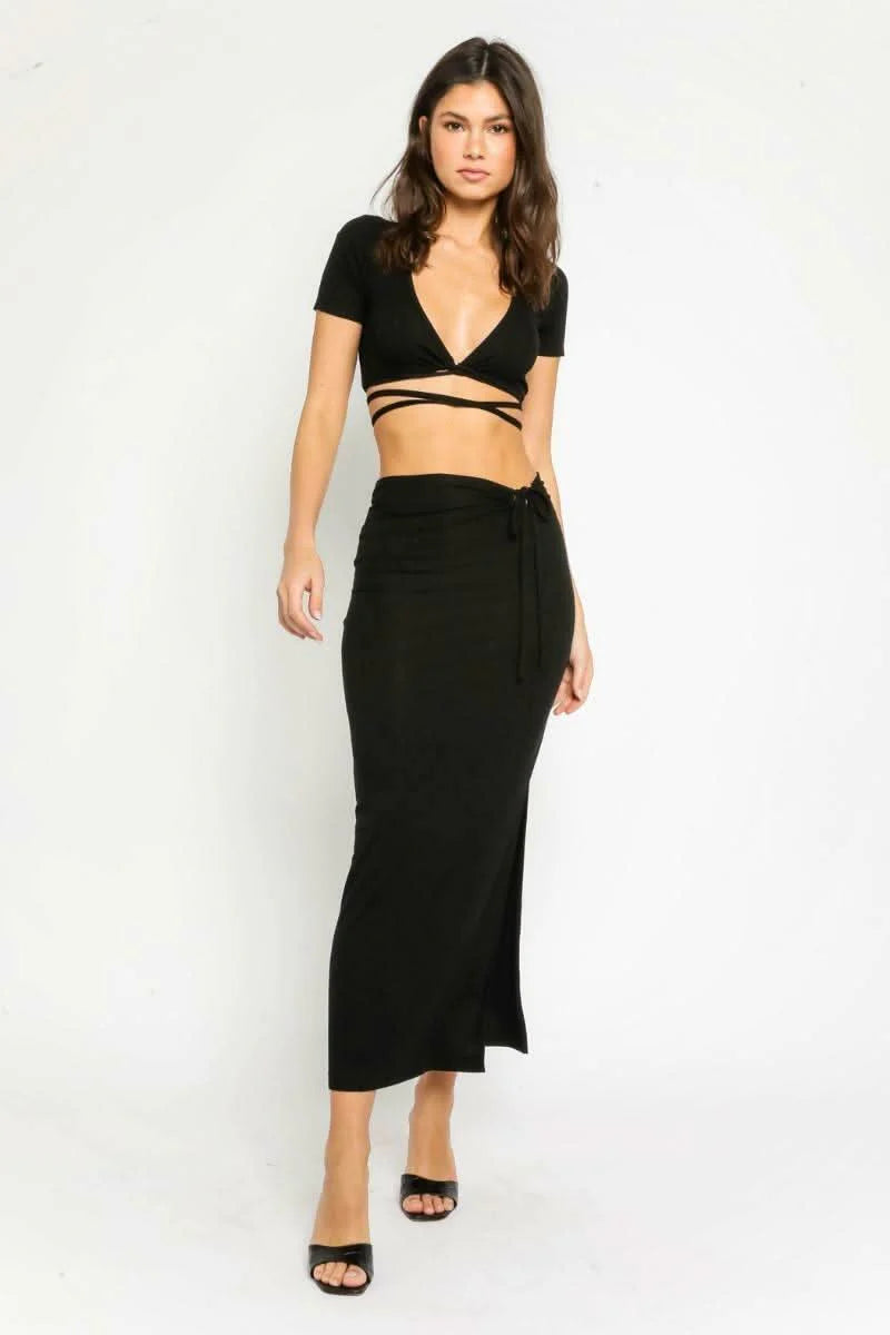 Style Iconic Black Two Piece Midi Dress