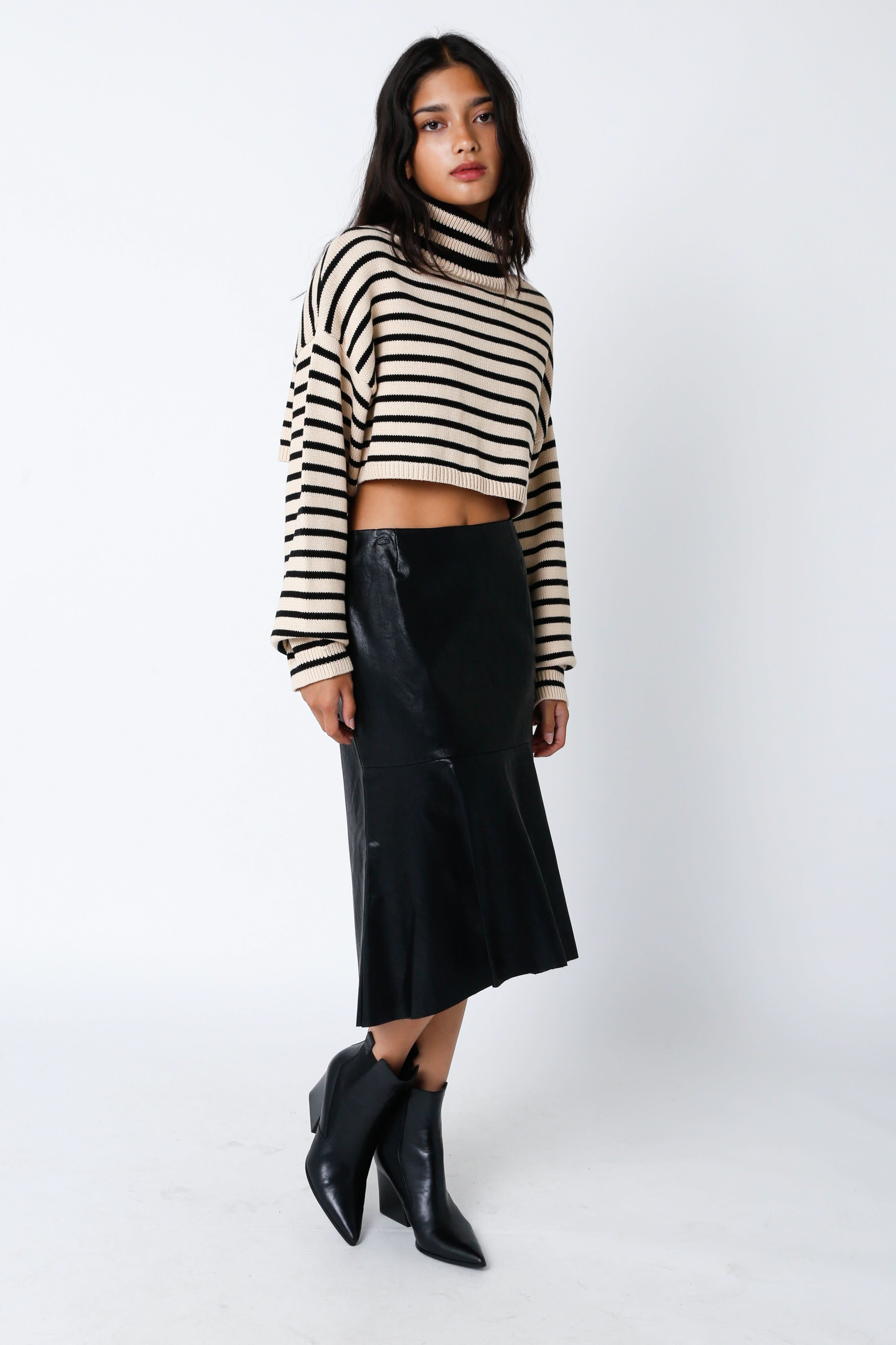 Marla Natural Black Striped Cropped Turtleneck Sweater