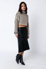 Marla Natural Black Striped Cropped Turtleneck Sweater