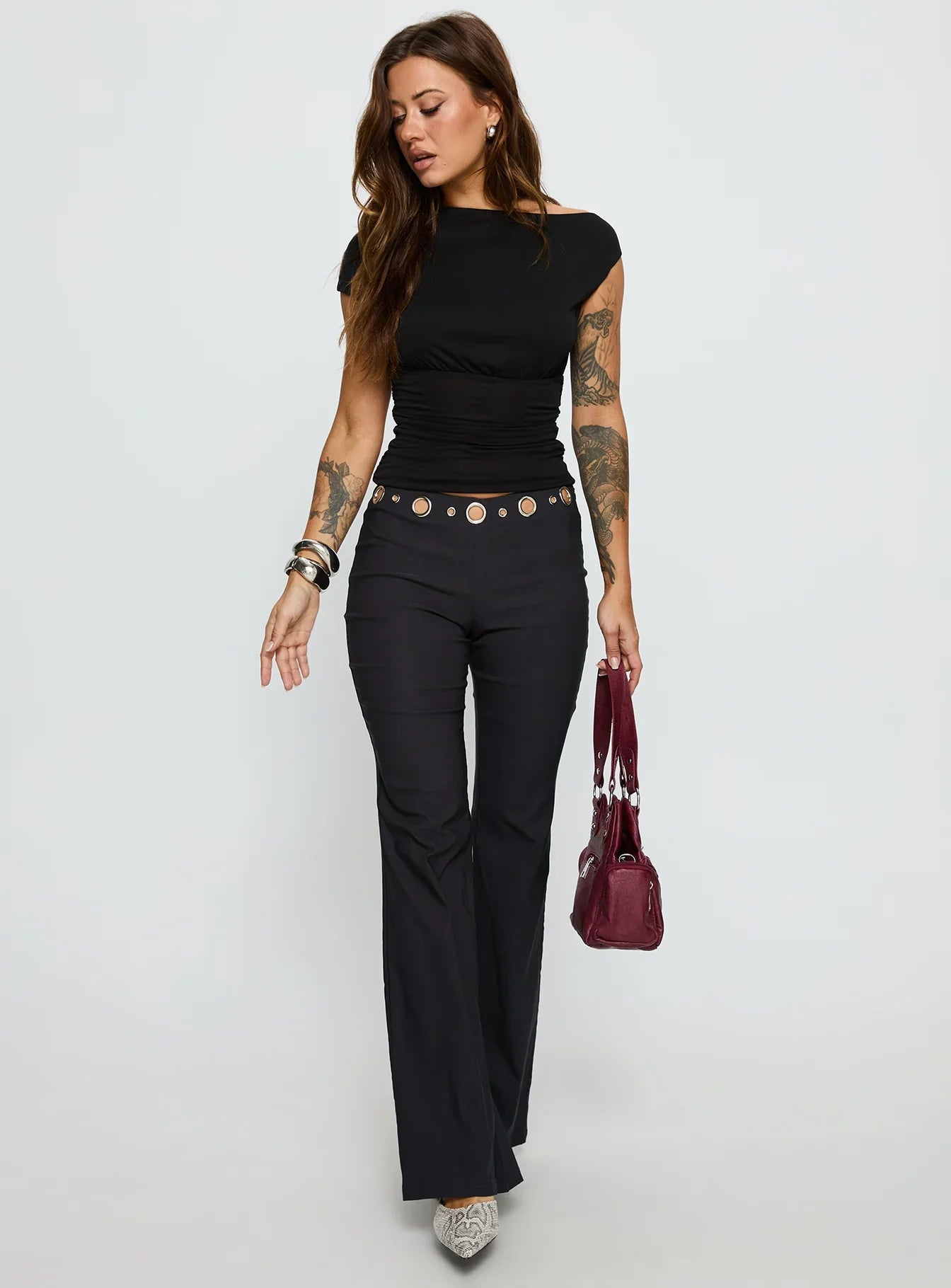 True Grit Eyelet Flare Pants Grey