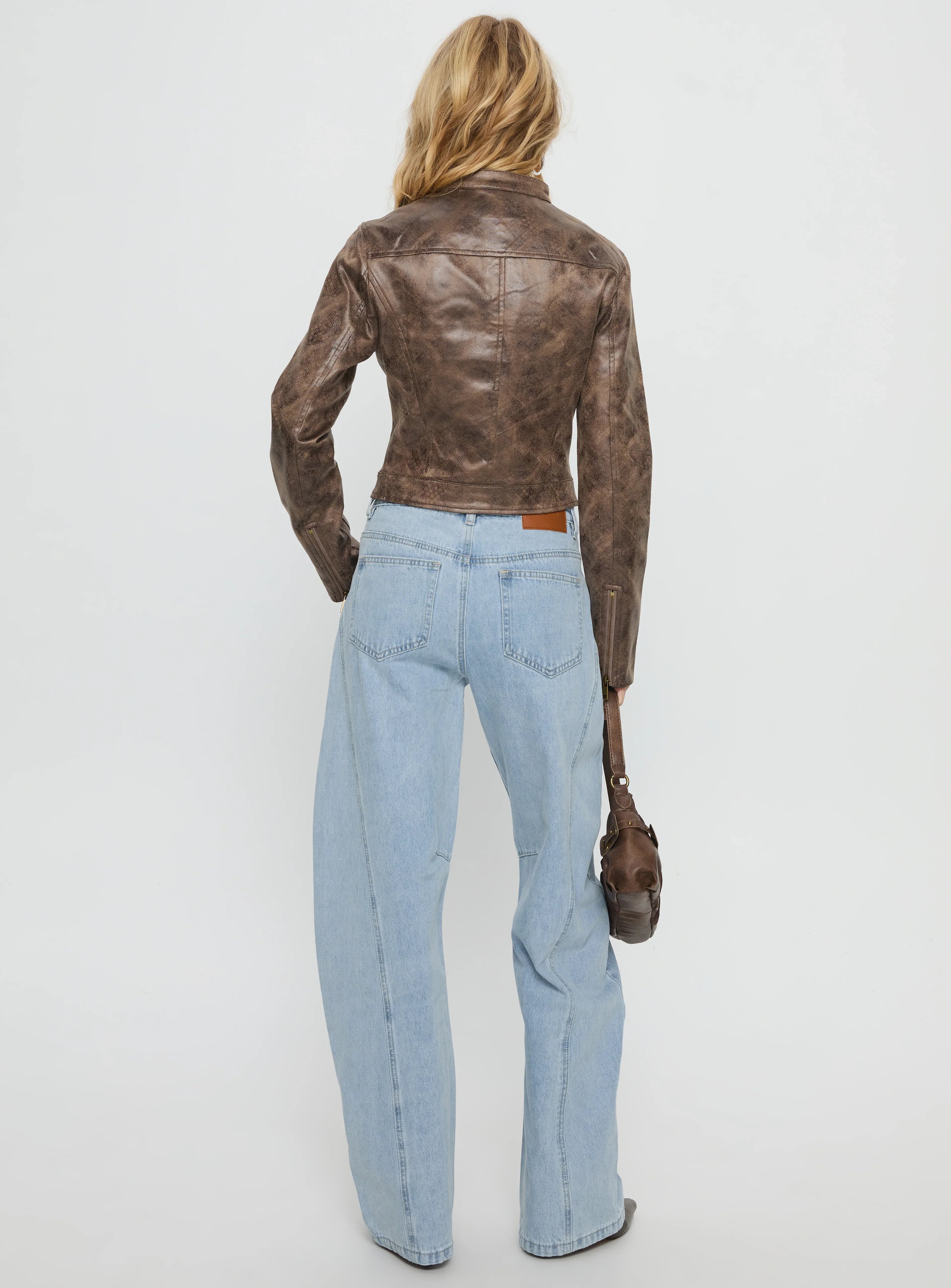 Lost Track Mid Rise Barrel Leg Jeans Ice Wash