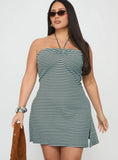 Knoxi Halter Jersey Mini Dress Blue / Brown Stripe Curve
