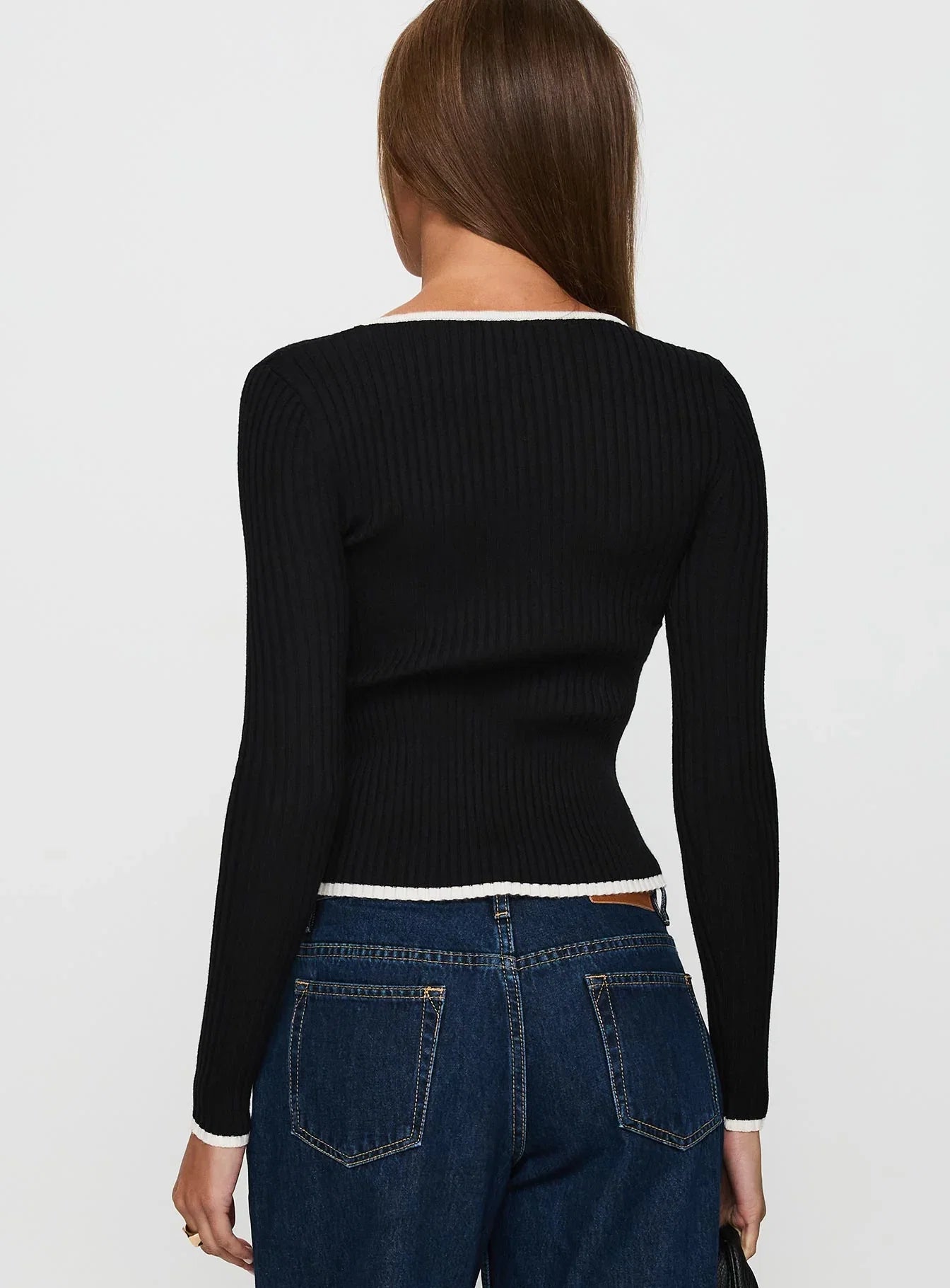 Bring Me Closer Button Up Long Sleeve Top Black White