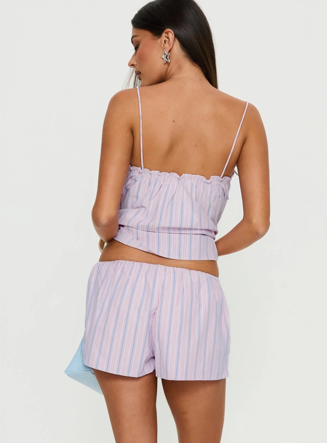 Pepita Drawstring Shorts Pink Stripe