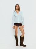 Cultivate Shirred Long Sleeve Top Blue