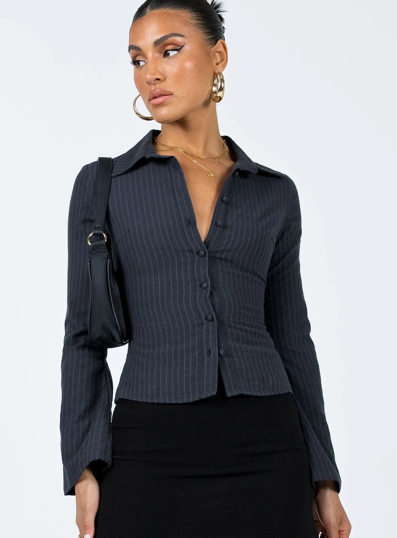 Anni Pinstripe Shirt Black