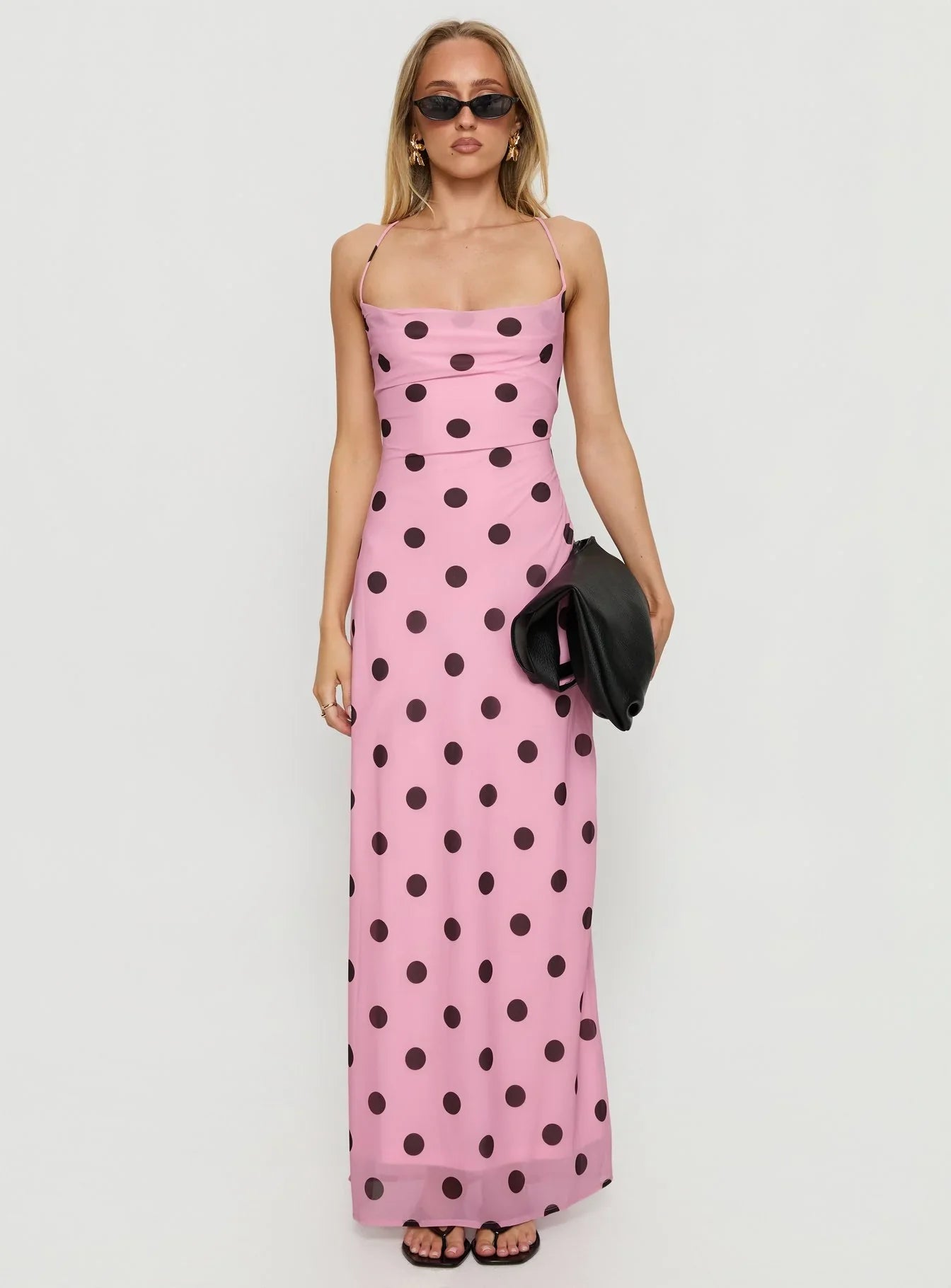 Celena Maxi Dress Pink / Brown Polka Dot
