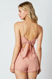 Stephanie Dusty Pink Gingham Tie Back Romper