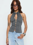 Tiarra Keyhole Sleeveless Top Black Stripe