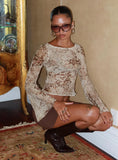 Edeline Bias Cut Long Sleeve Top Cream Animal
