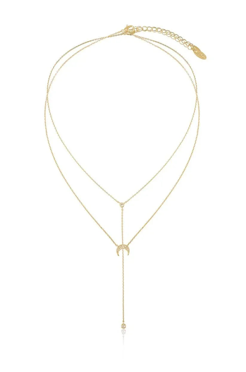 Dainty Gold Layered Crescent Moon Necklace Set