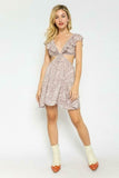 Luna Purple Dusk Paisley Cutout Ruffle Mini Dress