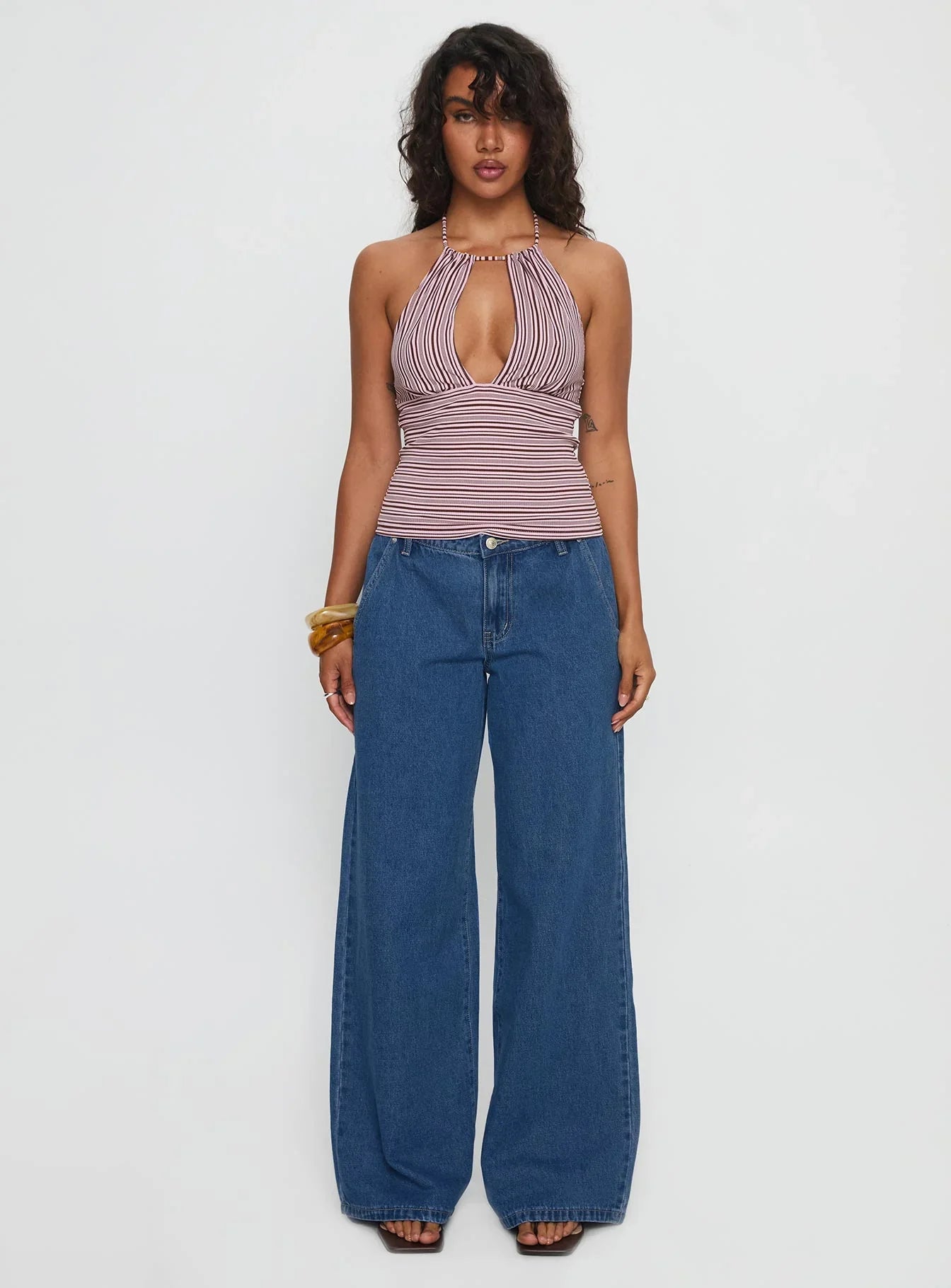 Sit In Silence Cut Out Top Purple Stripe