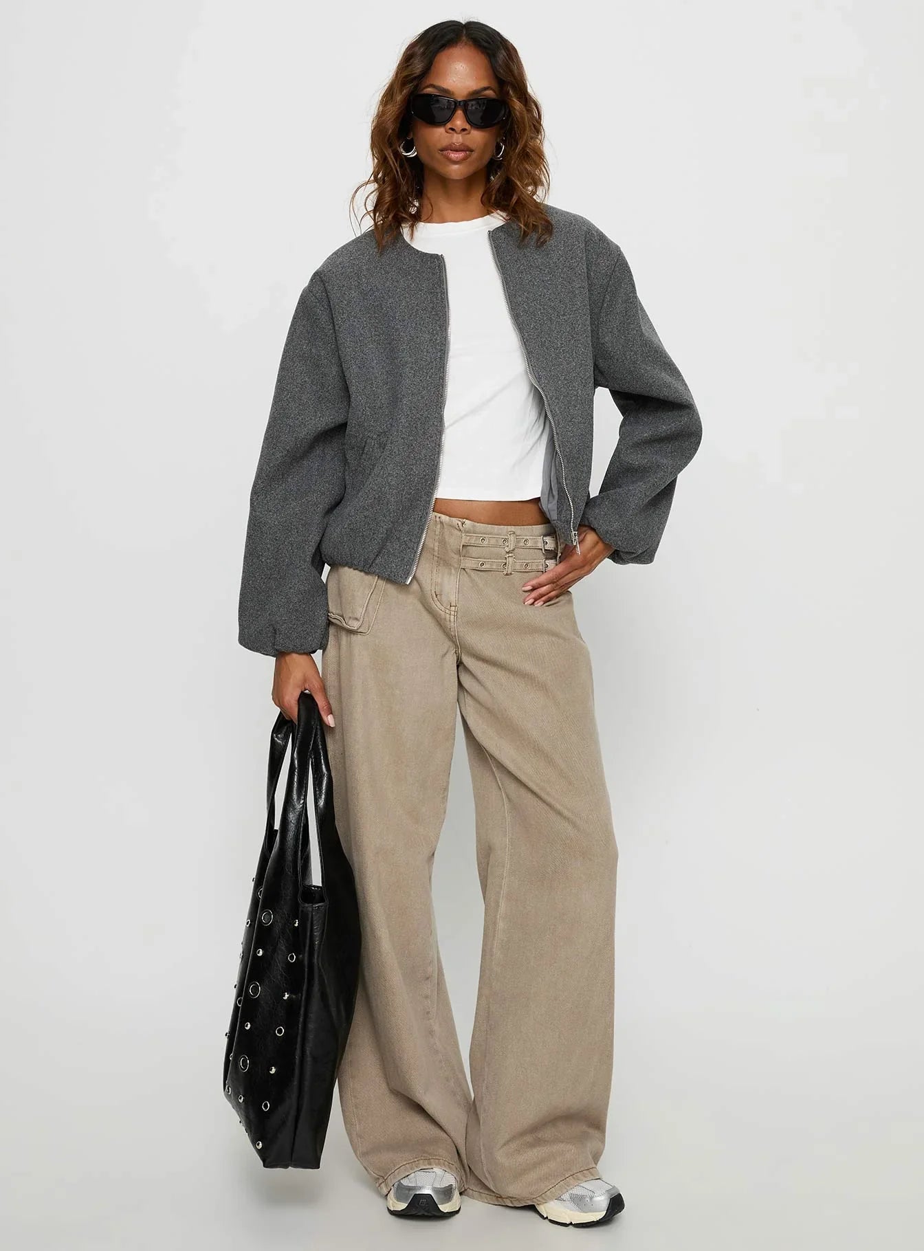 Karletta Cropped Bomber Jacket Grey