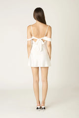 Cyndi White Satin Off The Shoulder Mini Dress