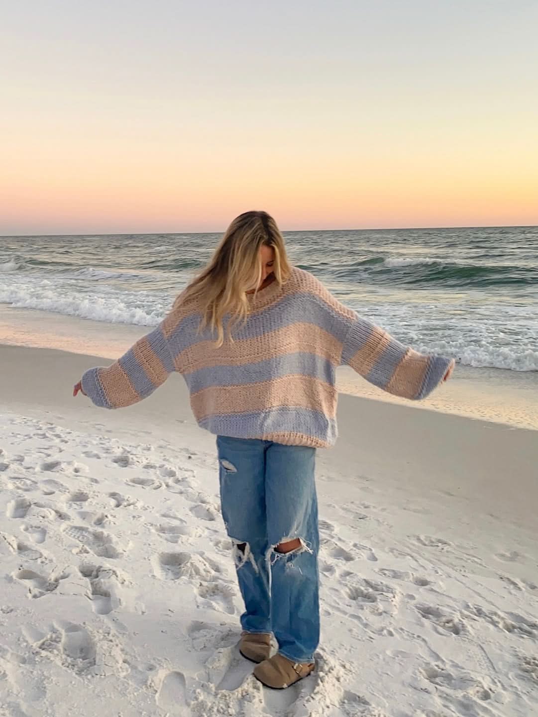 Poppy Blush and Blue Striped Oversized Sweater