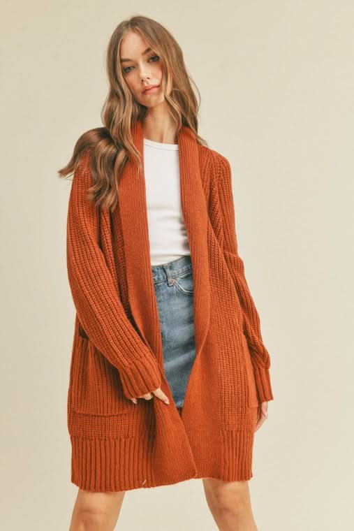 LUSH Aspen Chestnut Open Front Cardigan Sweater