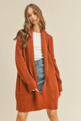 LUSH Aspen Chestnut Open Front Cardigan Sweater