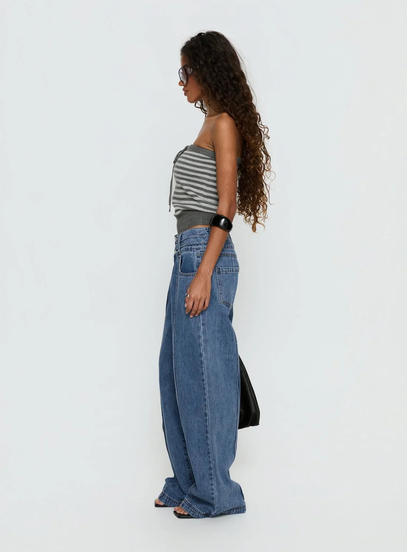 Hannalee Low Rise Wide Leg Jeans Mid Blue Wash