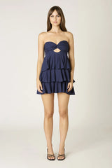 Charlotte Navy Strapless Ruffle Mini Dress