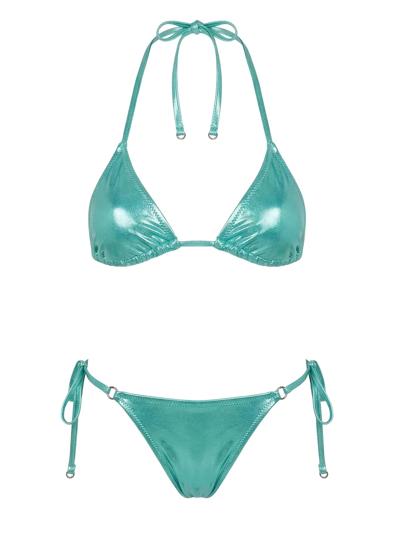 Jenner Metallic Tie Side Bikini Bottom Green